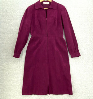 Vintage Mollie Parnis Dress Womens 10 1960s Ultra Suede Zip Up Long Sleeve USA